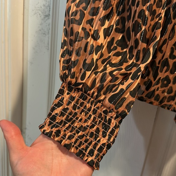 Scotch & Soda Leopard Smocked Blouse Silver Lurex Sparkle XL Top - Picture 8 of 10